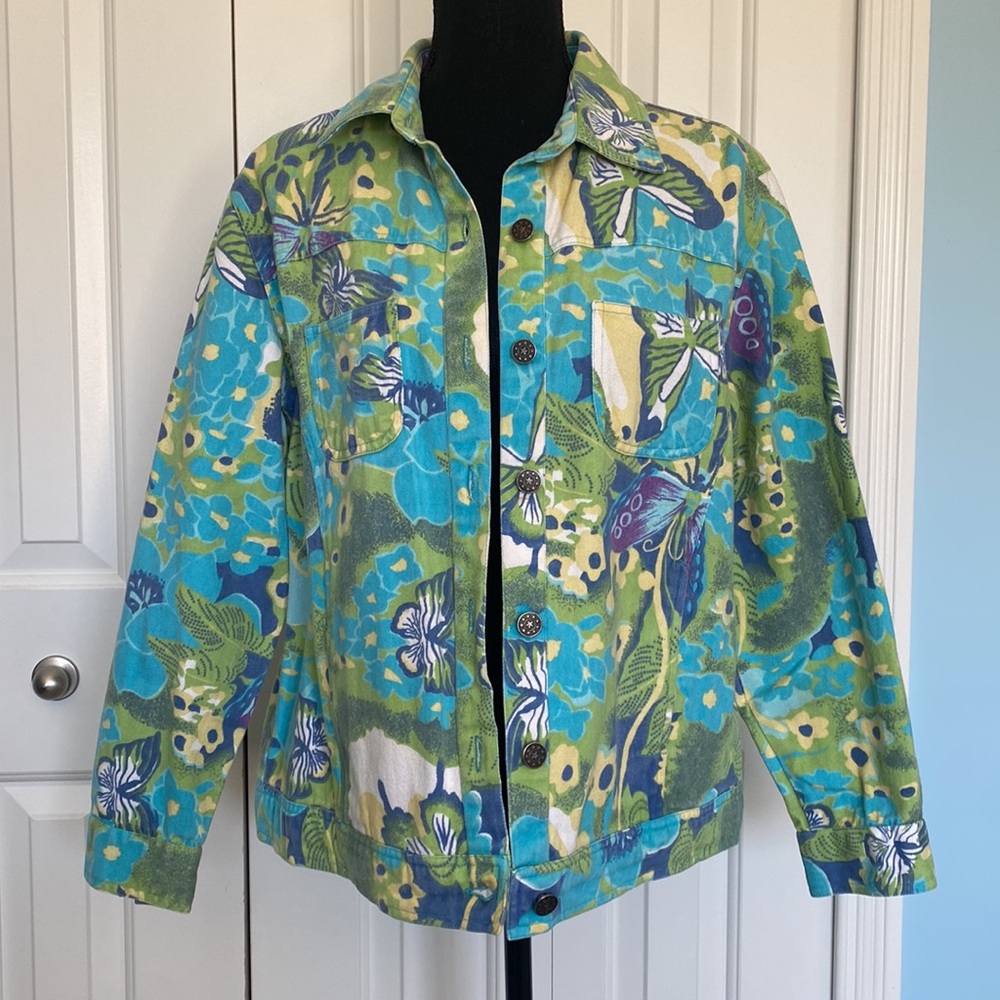 Tropico Large 100% Cotton Adorable Butterfly And Floral Patterned Denim Jacket